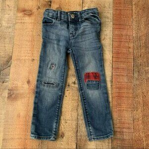 Baby girl gap fall red and black Buffalo plaid patch mini skinny jeans